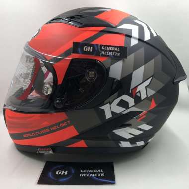 HELM KYT FALCON FR FLOW BLACK MATT RED FLUO FULL FACE DOUBLE VISOR L