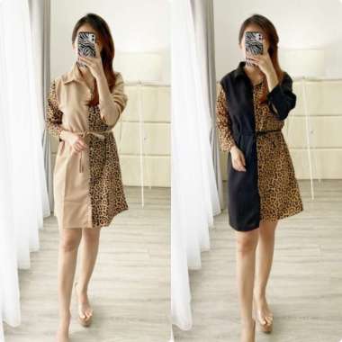 Dress 2tone/Tunik 2tone/dress polos kombi Leopard/Tunik Kombi Leopard Leopard Abu