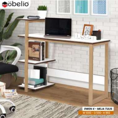 Mobelio- OWEN 4 Meja Tulis Belajar Minimalis Dengan Rak Buku