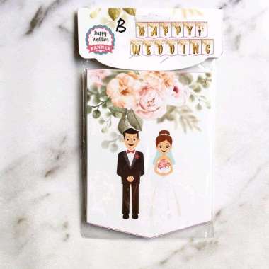 Bunting flag happy wedding banner happy wedding pernikahan married nikah Putih B