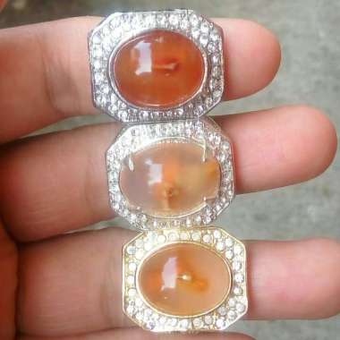Borongan 3 Cincin Batu Akik Motif Combong Susup Antik