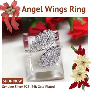 BCC140 PERHIASAN CINCIN ANGEL WINGS PERAK SILVER 925 LAPIS EMAS ASLI ORIGINAL