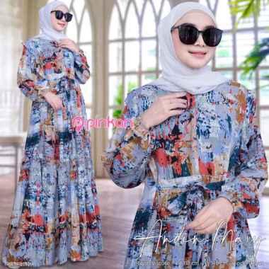 Baju Gamis Wanita Muslim Bahan Rayon Viscose Motif Bunga Model Busui Friendly Bawah Mayung Dress Trend Kekinian Terbaru 2022 Motif Andin XL