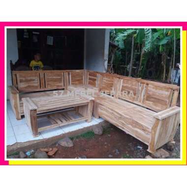 Mebel jati Jepara meja kursi sudut ukir minimalis mentahan