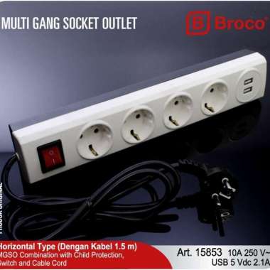 BROCO STOP KONTAK ARDE CP 4 LUBANG + 2 USB + SAKLAR + KABEL 1.5M 15853