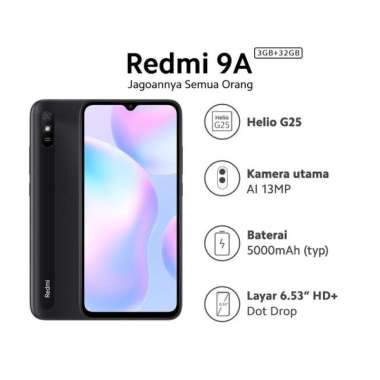 Xiaomi Redmi 9A (3+32GB) Layar DotDrop 6.53" HD+, Baterai 5000mAh, Prosesor Helio G25, 13MP AI Grani