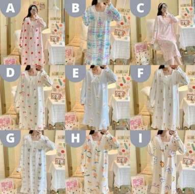 Daster Wanita Lengan Panjang Leisure Wear renda midi dress import F (white) XXL