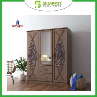 Olympic Lemari Pakaian 3 Pintu WRTM Chester (Khusus Jabodetabek) Oak Brown