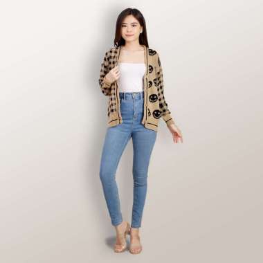 Cardigan Rajut Knitting lengan panjang wanita gaya korea - Jfashion Cardismile Mocca