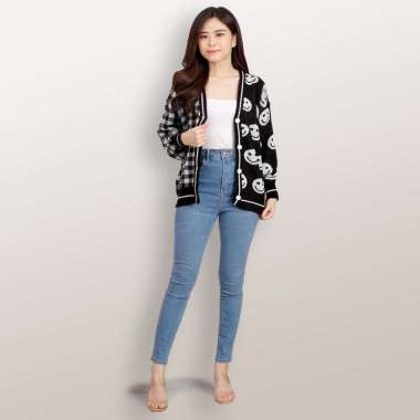 Cardigan Rajut Knitting lengan panjang wanita gaya korea - Jfashion Cardismile Hitam