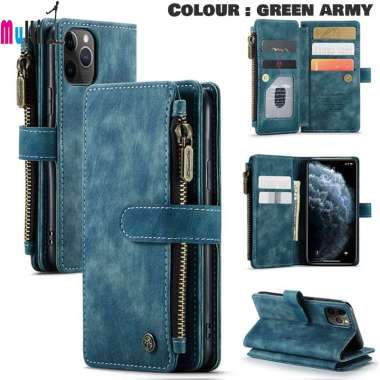 CASEME C30 Apple Iphone 13 Pro Flip Case Wallet Multi slot Green Army