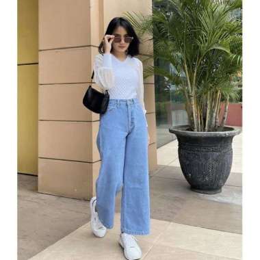 Celana Kulot Highwaist Jeans Light Blue 