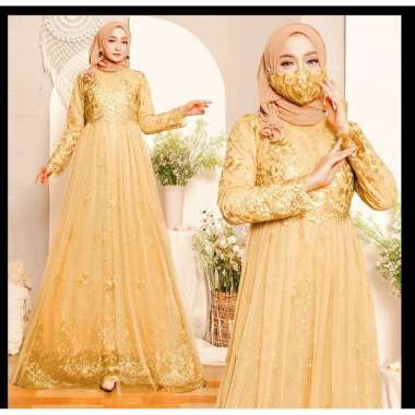 (New Free Masker Brukat) Yumna Full Brukat Tile /Gamis Pesta/Baju Muslim Wanita Jumbo/Gamis Brukat T