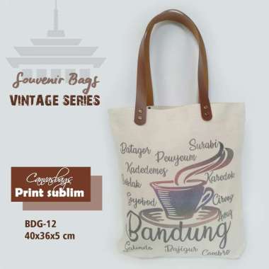 Dewani Souvenir Bandung 12 Canvas Natural Vintage Tote Bag Wanita