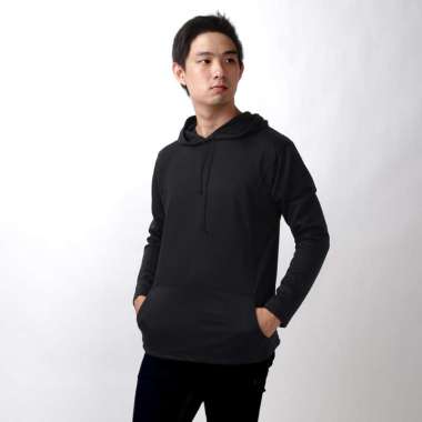 Elfs Kaos Pria Lengan Panjang Hoodie Kantong Terry Polos Hitam XXL