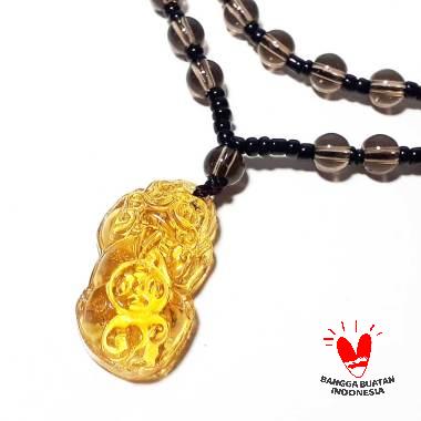 Vee Kalung Pria Wanita Batu Giok Hitam Liontin Naga Pixiu Kalung Liontin Terapi Kesehatan KUNING