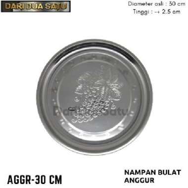 Nampan Baki Bulat Stainless Motif Buah Anggur 30 cm