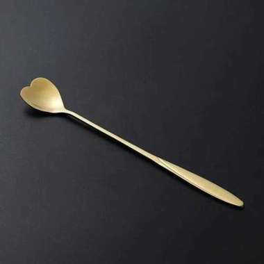 Sendok Minuman Pengaduk Teh Kopi Adukan Gagang Panjang stainless steel Heart Gold