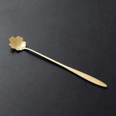Sendok Minuman Pengaduk Teh Kopi Adukan Gagang Panjang stainless steel Petal Gold