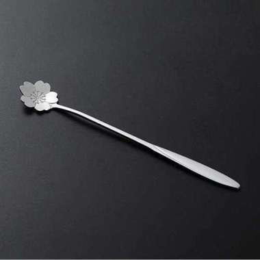 Sendok Minuman Pengaduk Teh Kopi Adukan Gagang Panjang stainless steel Petal Silver