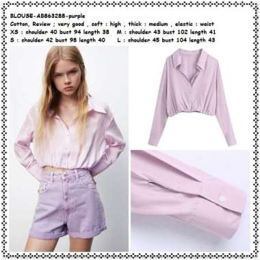 AB863288 Kemeja Crop Lengan Panjang Wanita Korea Import Ungu Purple