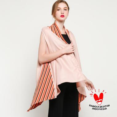 Outer Cardigan Polos Kombinasi Lurik Atasan Tanpa Lengan Wanita GESYAL Semua Ukuran Dustypink