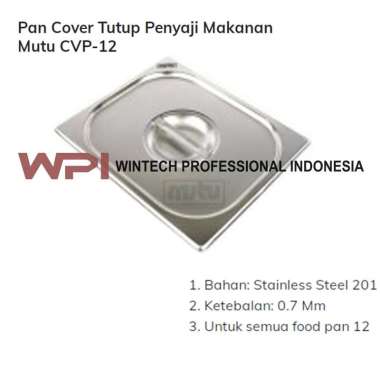 Mutu CVP-12 Cover Food Pan Stainless Steel - Tutup GN Pan 1/2