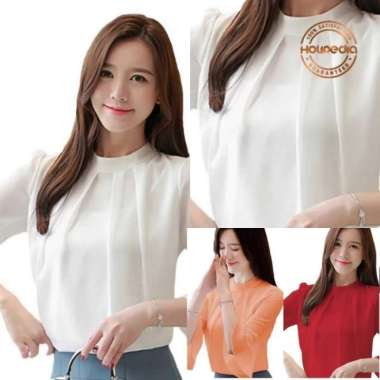 Holipedia Baju Atasan Wanita Blus Lengan Pendek Korea Terbaru - Moon M Orange