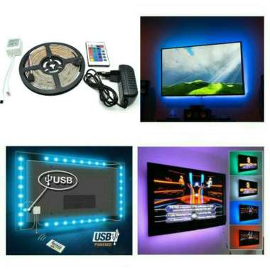 Rgb Led Strip 3528 300Led Lampu Hias Ruangan Meja Pc Tv (Remote) - 5M
