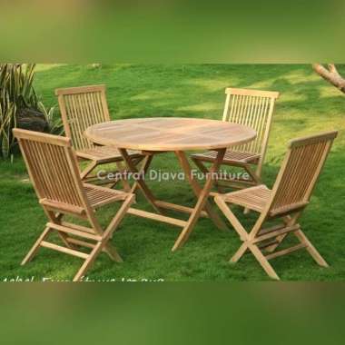 Kursi Lipat & Meja Makan Kayu Jati Outdoor Santai Furniture Jepara Coklat