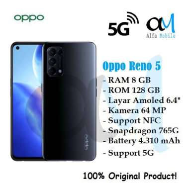 Oppo Reno 5 5G NFC [8/128 GB] Garansi Resmi Oppo Starry Black