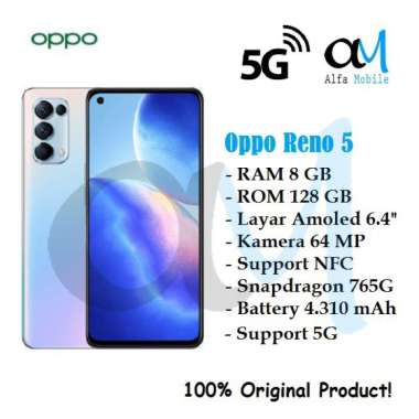 Oppo Reno 5 5G NFC [8/128 GB] Garansi Resmi Oppo Fantasy Silver