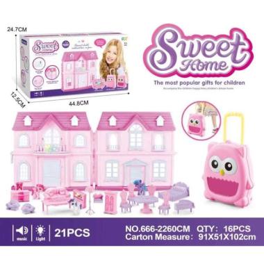 OEM SK-M123 Mainan Rumah Rumahan Anak Perempuan Set Lengkap Perabot Dengan Koper Troli Rumah Ada Sua