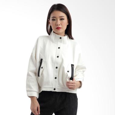 MKY Clothing Black Pocket in White Jacket Wanita