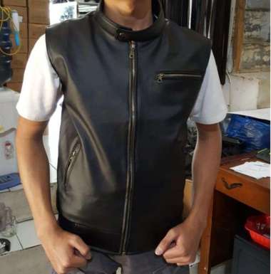 Rompi Kulit Jaket Motor Pria Rompi PU Leather - Sintetis Mirip Kulit Asli Jaket Motor XXL Black
