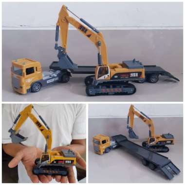 Diecast Set Truk Trailer & Excavator Alloy Mainan Miniatur Mobil Beko