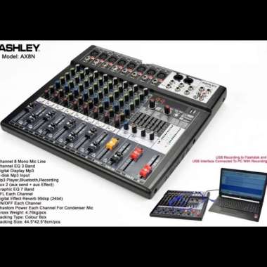 MIXER ASHLEY AX8N/AX 8N ( 8CH FULL )USB,MP3,BLUETOOTH NEW DSP99