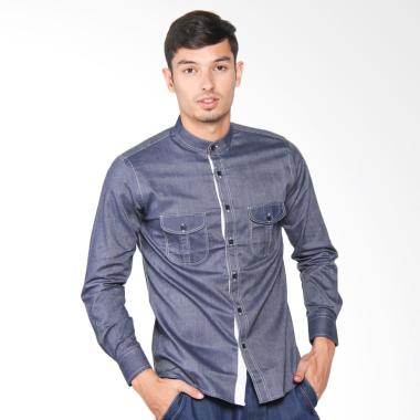 VM Slimfit Oxford Krah Shanghai Kemeja Panjang Pria - Blue Jeans 2XL Blue Denim