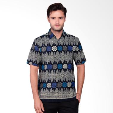 Batik Heritage Royal Peach Ulos Slim Fit Kemeja Batik Pria - Biru