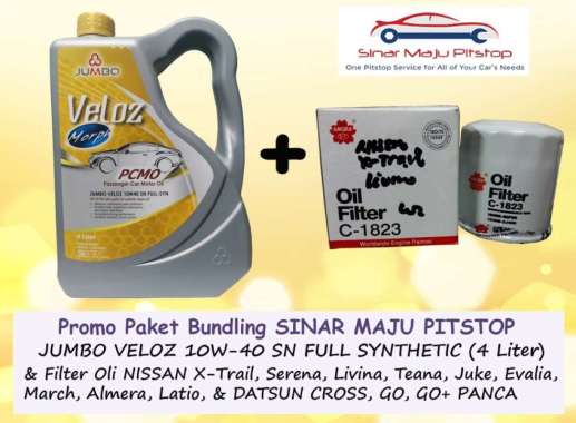 Paket Bundling Oli JUMBO VELOZ 10W-40 SN Original 4 Liter & Filter Oli Mobil DATSUN GO HATCHBACK & D