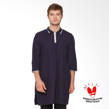 Zayidan Gamis Polos Kaos Muslim Zipper Pria - Biru Navy