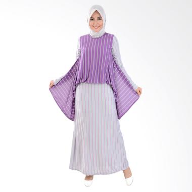 Jfashion Alfiana Corak Salur Long M ... ress Muslim Wanita - Ungu