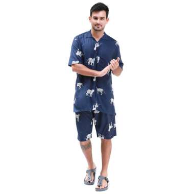 Hamlin Klicin Setelan Baju Tidur Piyama Pria Motif Macan One Set Sleepwear Pajamas Material Rayon OR