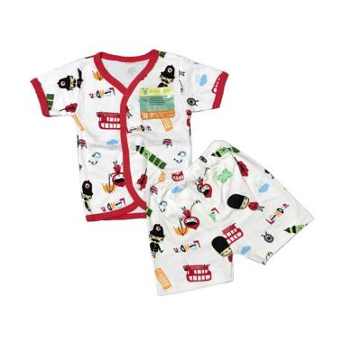 Aruchi Motif London Tangan Pendek Setelan Baju Anak - Merah