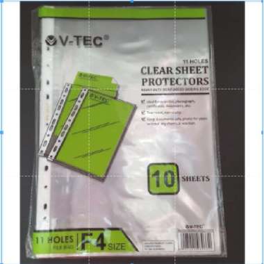Clear Sheets Protector F4 V-tec isi 10 sheet/ Plastik Pocket V-tec/ Sheet Protector Folio
