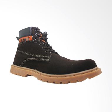Cut Engineer High Top Safety Sepatu Boot Pria - Brown