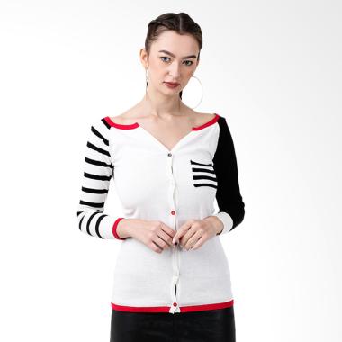 Mobile Power MR305 Combination V-Neck Cardigan Wanita - White