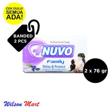 NUVO FAMILY RELAX PROTECT UNGU ANTIBACTERIAL BODY WASH 76 GRAM BATANG BANDED 2 PCS