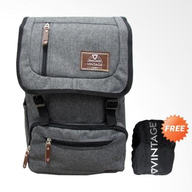 Vintage 010 Backpack Tas Punggung Wanita - Grey + Free Rain Cover