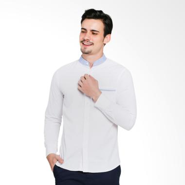 VM Mandarin Collar Slimfit Kemeja Casual Pria - Putih